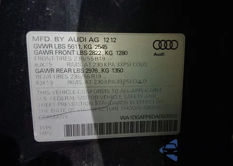 2013 Audi Q5 3.0T Premium Plus from USA, damaged, VIN WA1DGAFP8DA050856
